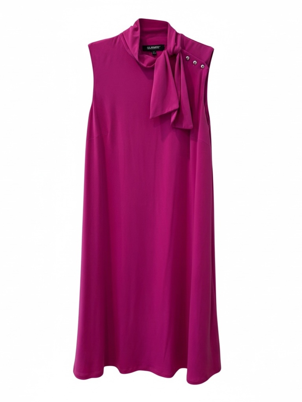 Glamour Bright Fuchsia Tie-Neck Shift Dress